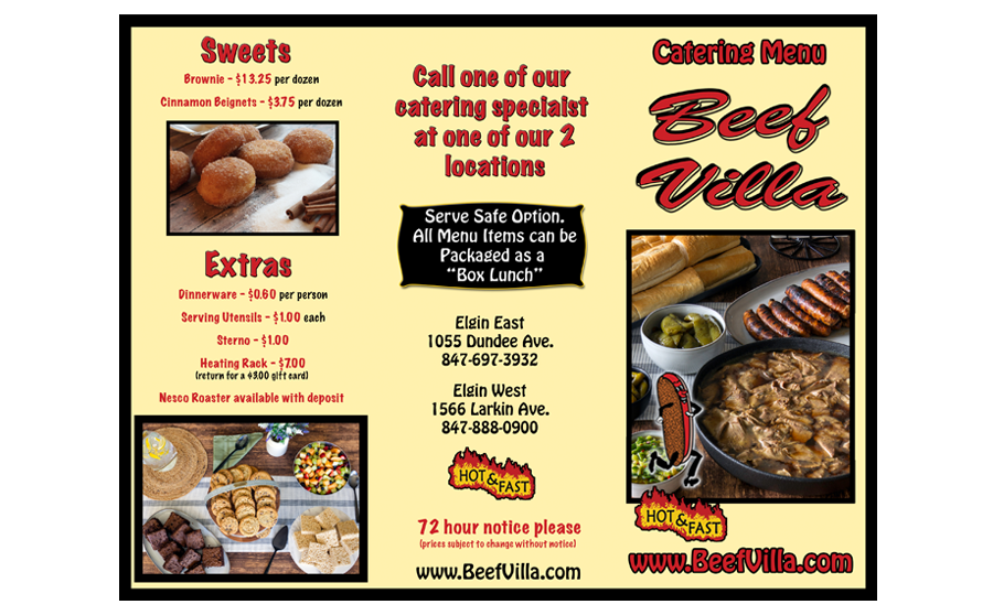 Beef Villa Catering Menu - Outside