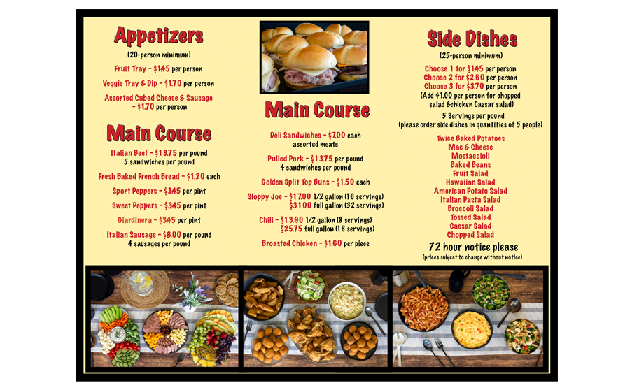 Beef Villa Catering Menu - Inside